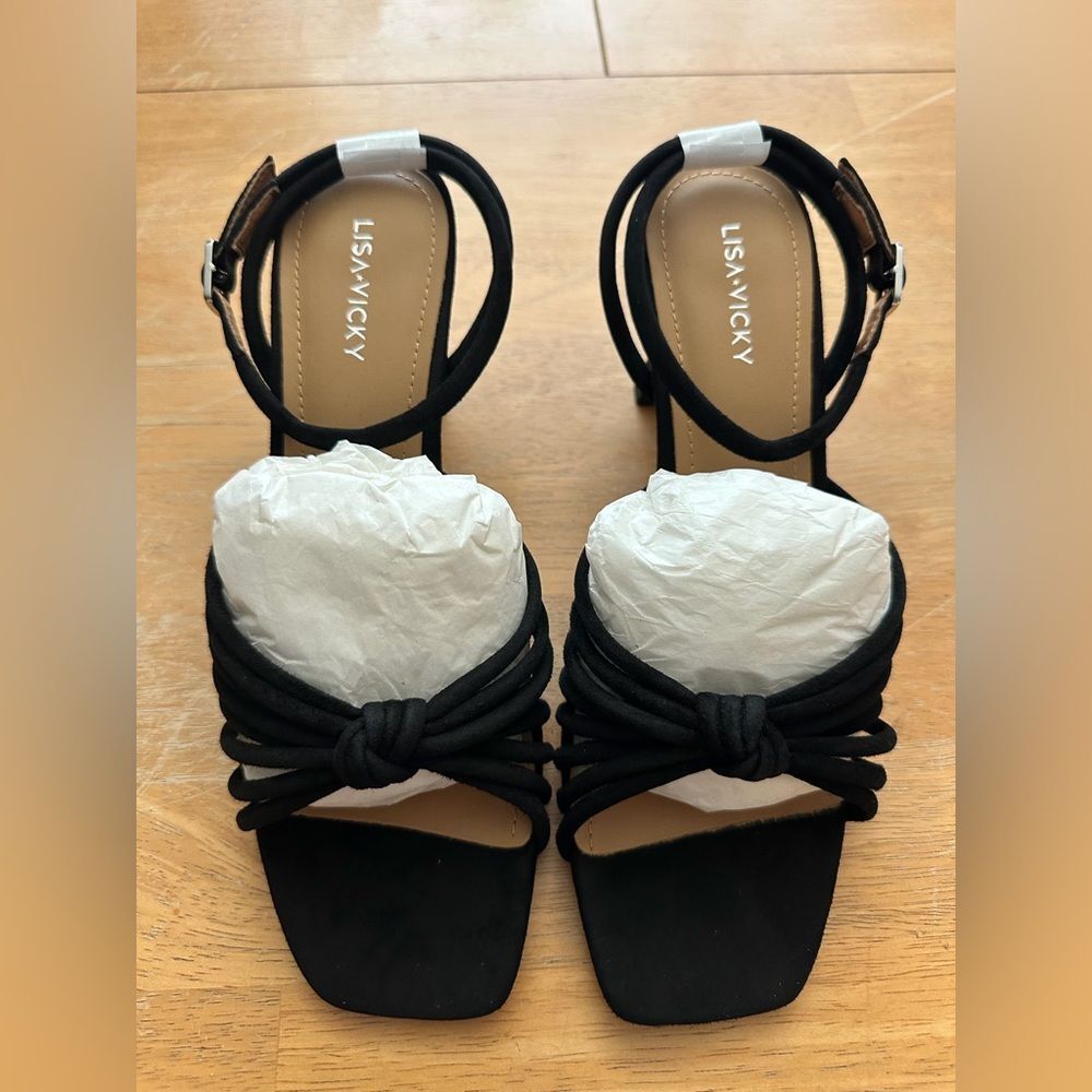 Lisa Vicky Zealous - Women's Black Suede Buckle Ankle Strap Sandals size 9